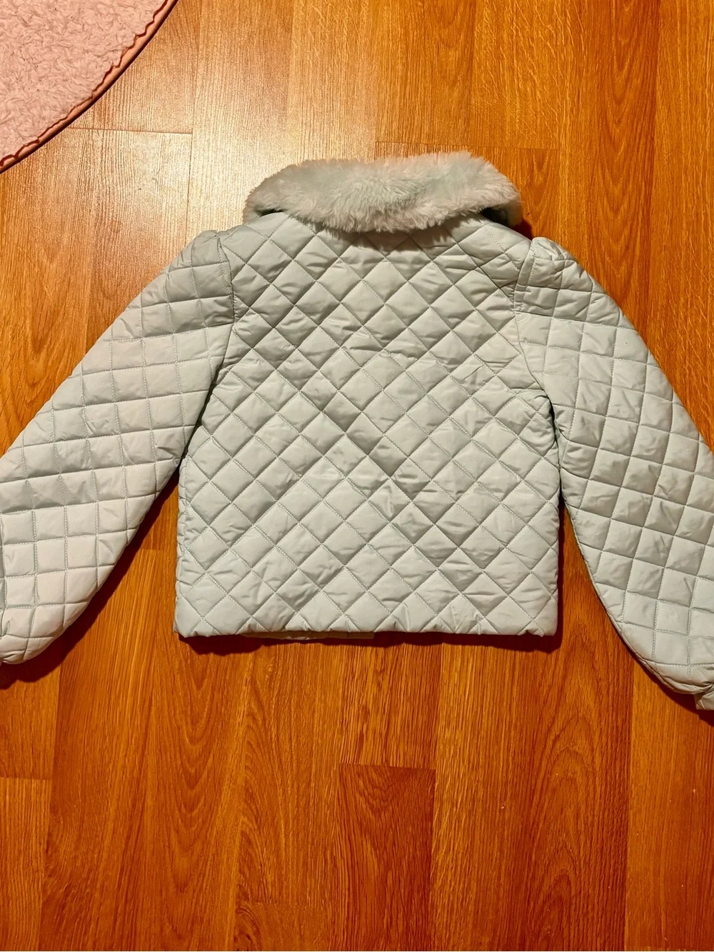 Janie and Jack Quilted Puffer Jacket with Faux Fur Collar - Pale Mint size 10-12